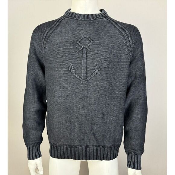 Lands End Anchor Pullover Sweater Men L 42-44 NWT Elbow patch Long Sleeve Cotton - Picture 1 of 12